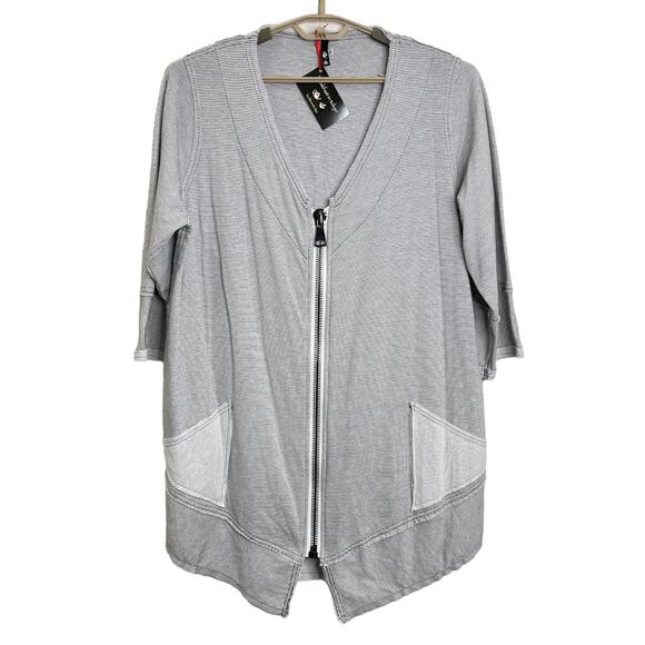Breakfast In Tokyo Stripe Front Zip Cardigan Sweater Jacket Size 3 Large NWT - Picture 1 of 9